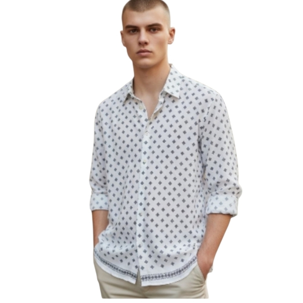 ABERCROMBIE Viscose Printed Long Sleeve ButtonFront Resort Shirt. L NWT